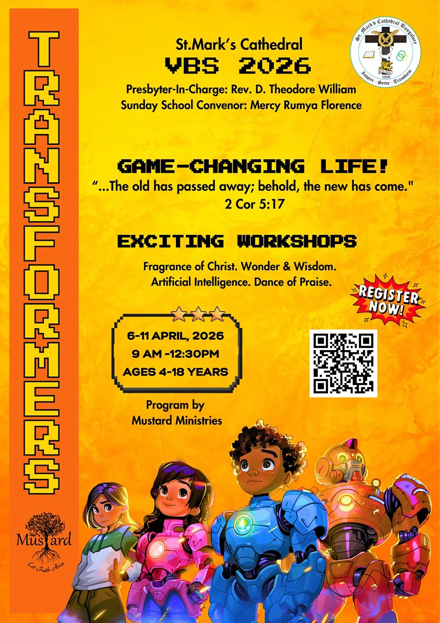 Poster with details of VBS at St Marks Cathedral, Bangalore